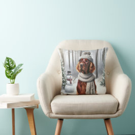 Irish Setter mit Snowman Kissen