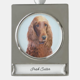 Irish Setter Painting - Niedliche Original Dog Art Banner-Ornament Silber