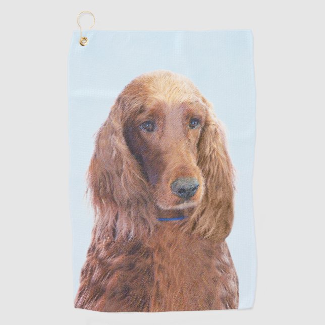 Irish Setter Painting - Niedliche Original Dog Art Golfhandtuch (Vorderseite)