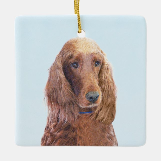 Irish Setter Painting - Niedliche Original Dog Art Keramikornament (Vorderseite)