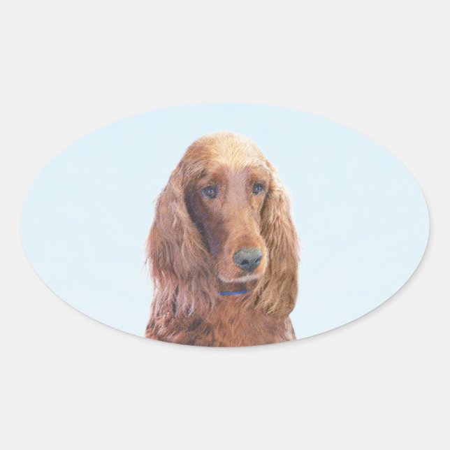 Irish Setter Painting - Niedliche Original Dog Art Ovaler Aufkleber (Vorderseite)