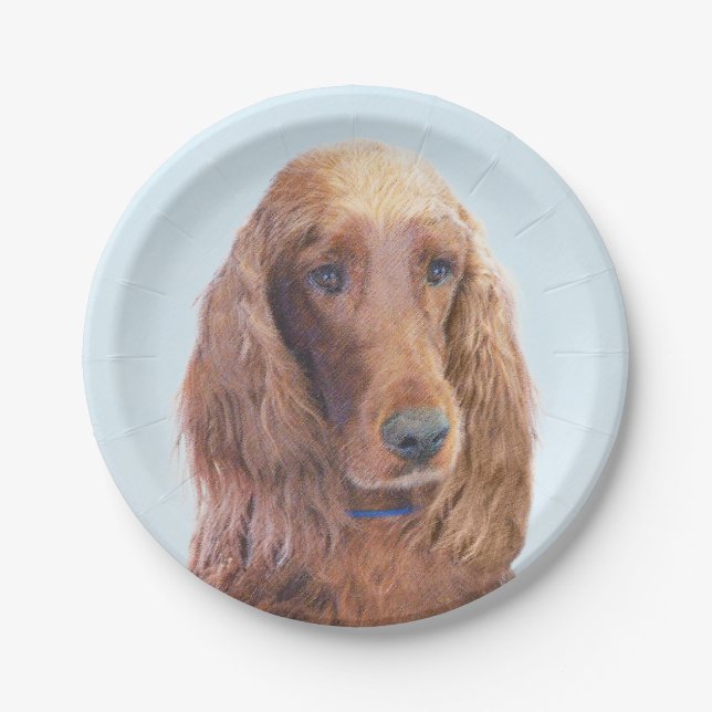 Irish Setter Painting - Niedliche Original Dog Art Pappteller (Vorderseite)