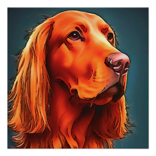 Irish Setter Pet Portrait Black Kontur Art Poster