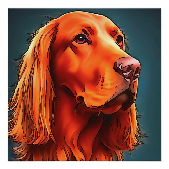 Irish Setter Pet Portrait Black Kontur Art Poster (Vorderseite)