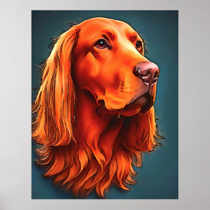 Irish Setter Pet Portrait Black Kontur Art Poster