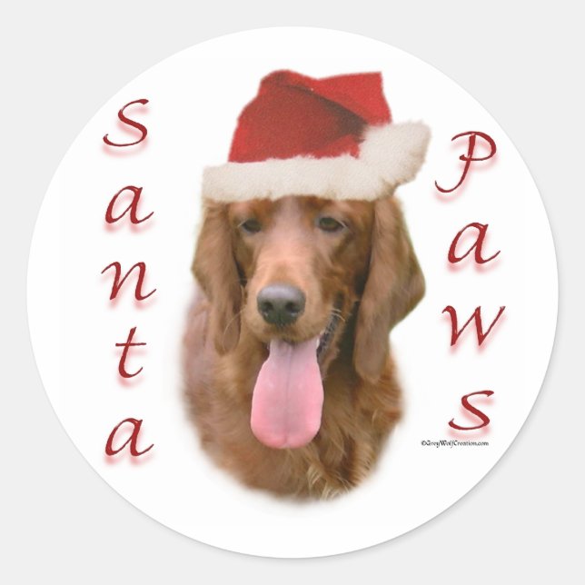 Irish Setter Santa Paws Runder Aufkleber (Vorderseite)