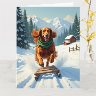Irish Setter Schlittenfahrt-Abenteuer Weihnachtsma Karte