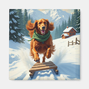 Irish Setter Schlittenfahrt-Abenteuer Weihnachtsma Magnet