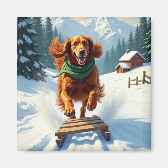 Irish Setter Schlittenfahrt-Abenteuer Weihnachtsma Magnet (Vorne)