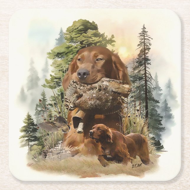 Irish Setter , Walcockjagd, Art Rechteckiger Pappuntersetzer (Vorderseite)