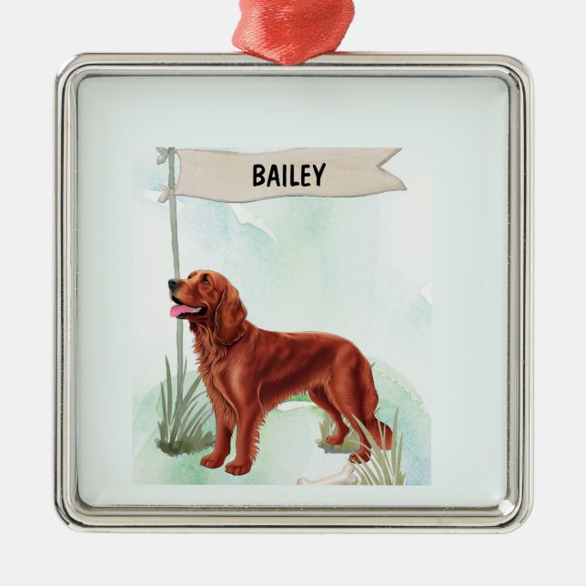 Irish Setter Watercolor Personalized Dog Ornament Aus Metall (Vorne)