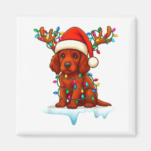 Irish Setter Weihnachten Santa Hut Rentier Lichter Magnet