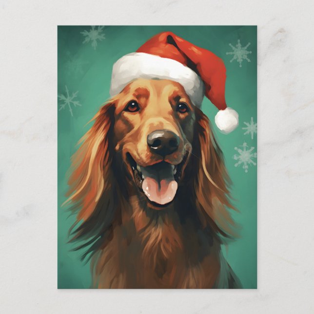 Irish Setter Weihnachtsmalerei Kunstwerk Postkarte (Vorderseite)
