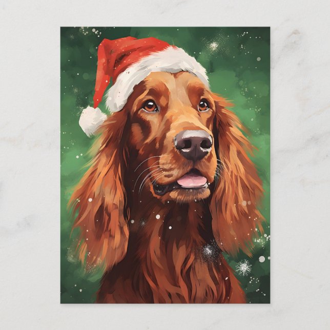 Irish Setter Weihnachtsmalerei Kunstwerk Postkarte (Vorderseite)
