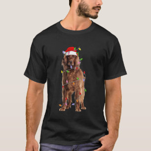 Irish Setter Weihnachtsmann Mützen Lichter Lustige T-Shirt
