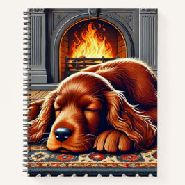 Irish Setter Welpe Schlafen durch einen warmen Kam Notizbuch