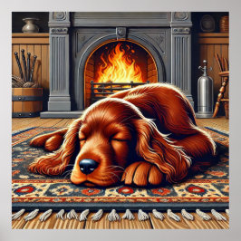 Irish Setter Welpe Schlafen durch einen warmen Kam Poster