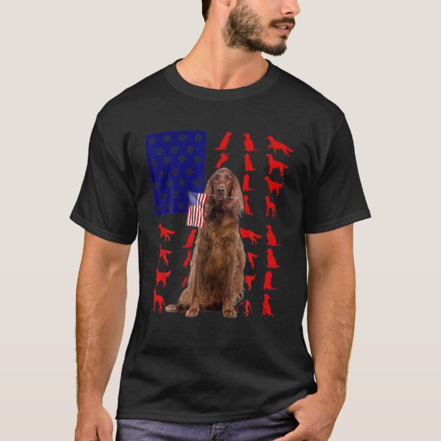 Irish Setters American Flag 4th July Dog USA Pa T-Shirt (Vorderseite)