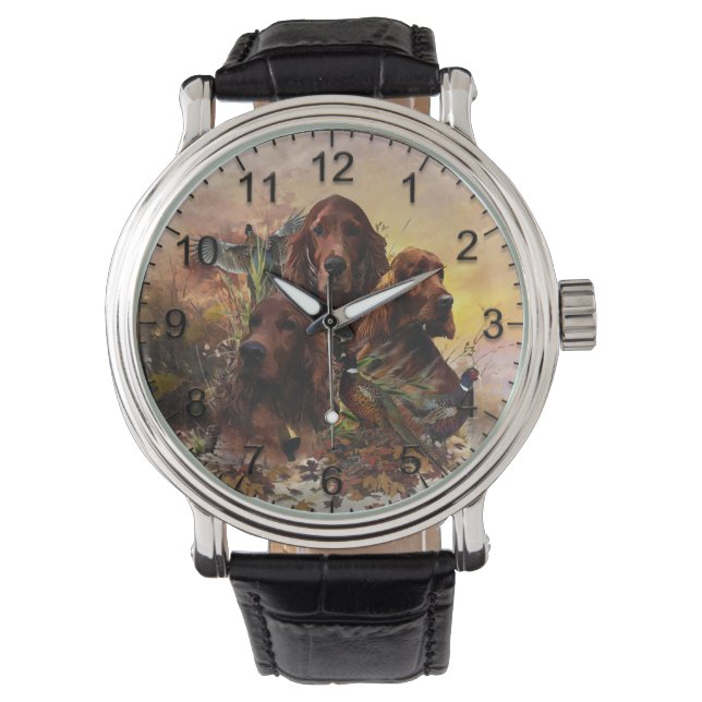 Irish Setters with Pheasants - Passion Hunt Armbanduhr (Vorderseite)