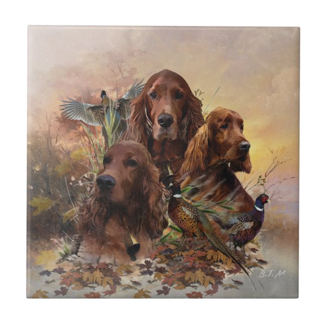 Irish Setters with Pheasants - Passion Hunt Fliese (Vorderseite)