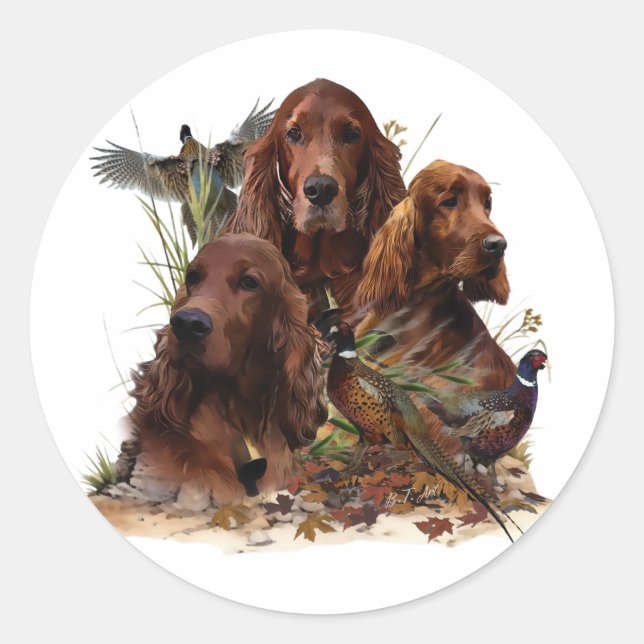 Irish Setters with Pheasants - Passion Hunt Runder Aufkleber (Vorderseite)