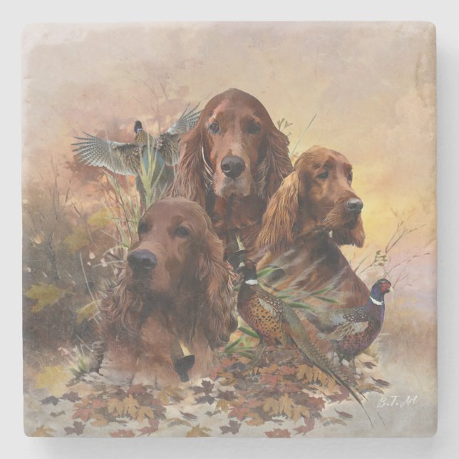 Irish Setters with Pheasants - Passion Hunt Steinuntersetzer (Vorderseite)