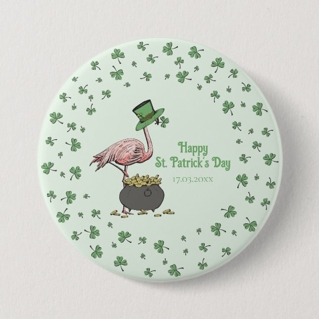 Irish Shamrock Flamingo St. Patrick’s Day Party Kn Button (Vorderseite)