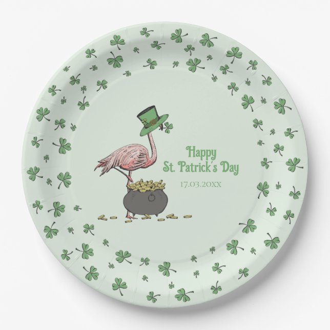 Irish Shamrock Flamingo St. Patrick’s Day Party Pappteller (Vorderseite)