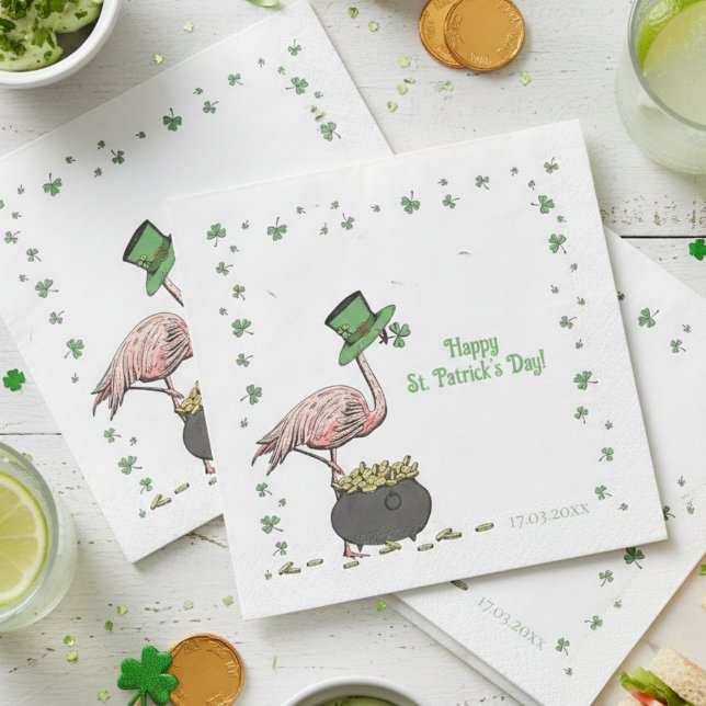 Irish Shamrock Flamingo St. Patrick’s Day Party Serviette (Happy St Patrick's Day Paper Napkins 4 Saint Patrick's Day Party. Cute Funny Irish Flamingo Clovers)