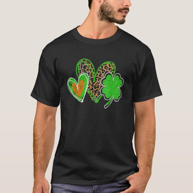 Irish Shamrock Hearts Leopard Lucky Happy St Patri T-Shirt (Vorderseite)