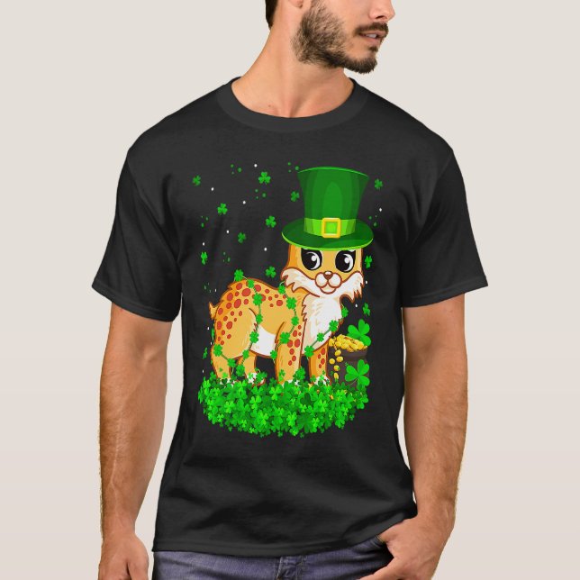 Irish Shamrock Leprechaun Bobcat St Patrick's Day T-Shirt (Vorderseite)