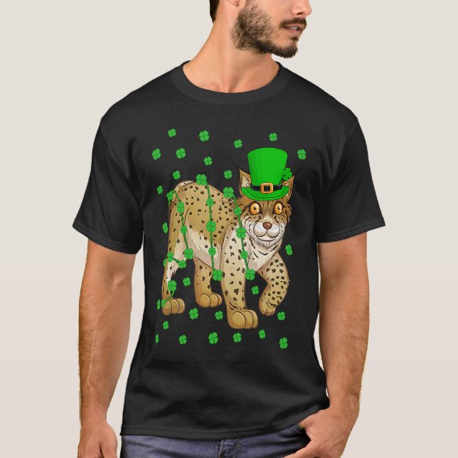 Irish Shamrock Leprechaun Lynx St Patrick's Day T-Shirt (Vorderseite)