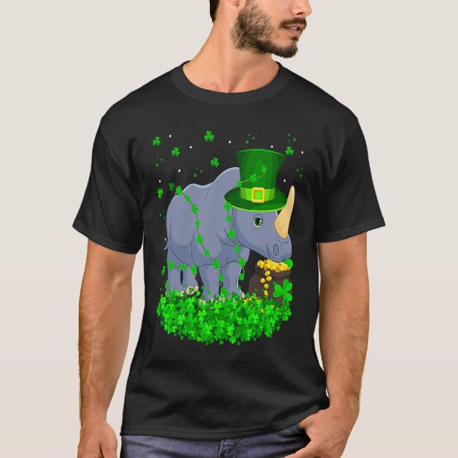 Irish Shamrock Leprechaun Rhino St Patrick's Day T-Shirt (Vorderseite)