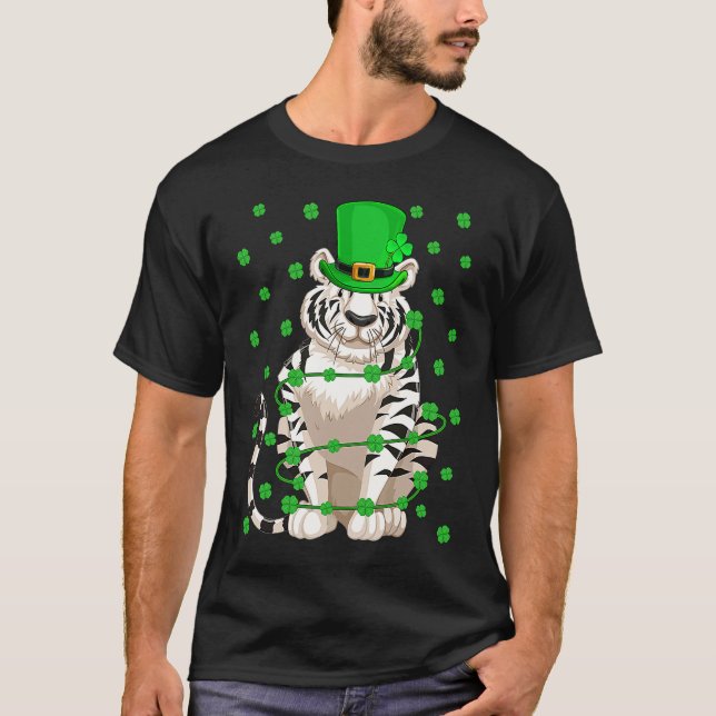 Irish Shamrock Leprechaun White Tiger St Patrick's T-Shirt (Vorderseite)