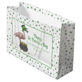 Irish Shamrock Pink Flamingo St Patricks Day Große Geschenktüte