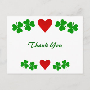 Irish Shamrock-Rand mit rotem Herz Danke Postkarte