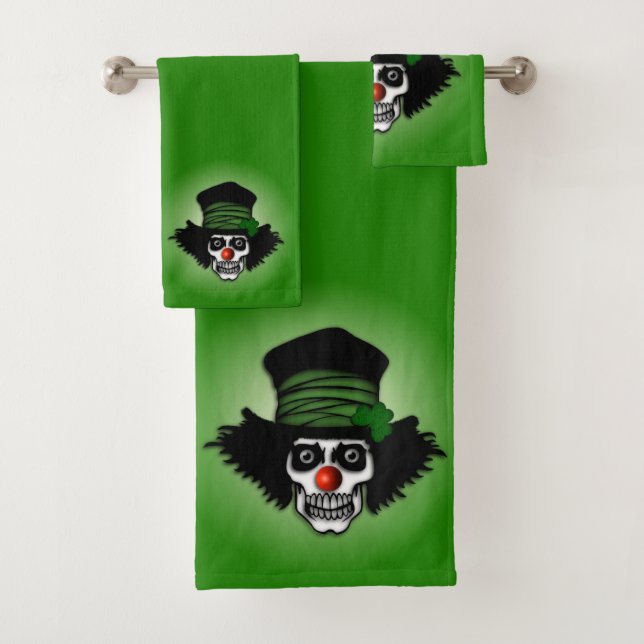 Irish Skeleton Clown Green Badhandtuch Set (Insitu)
