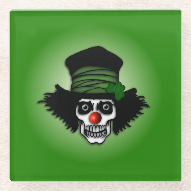 Irish Skeleton Clown Green Glasuntersetzer (Vorderseite)