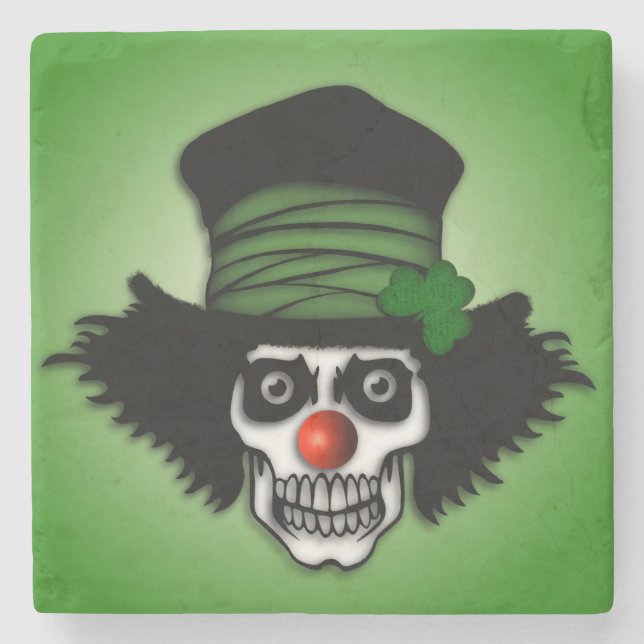 Irish Skeleton Clown Green Steinuntersetzer (Vorderseite)