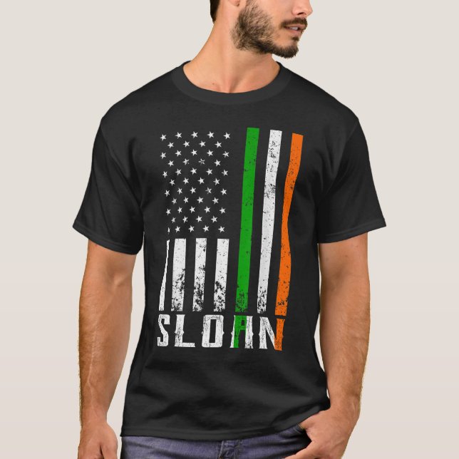 Irish SLOAN Family American Flag Ireland Flag T-Shirt (Vorderseite)