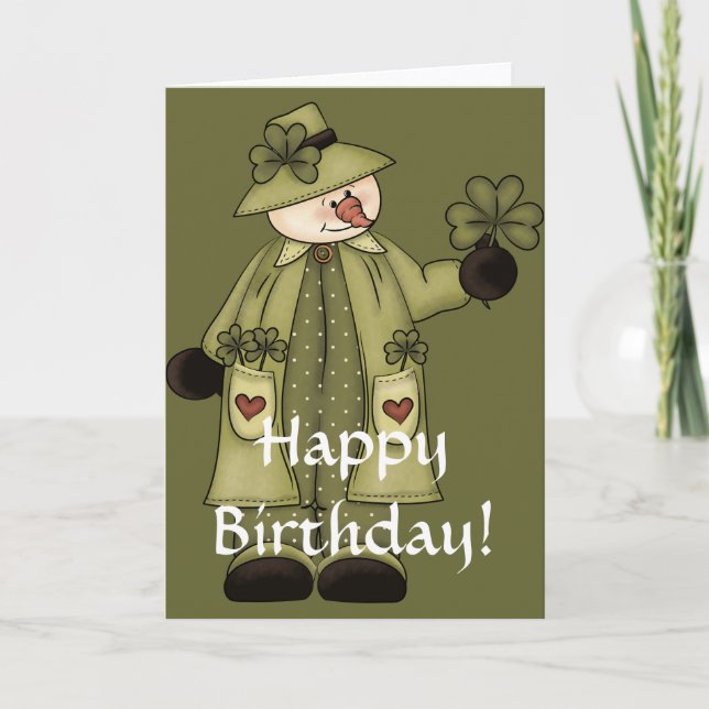 Irish Snowman d3 Happy März Birthday Card Karte (Vorderseite)