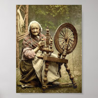 Irish Spinner and Spinning Wheel. Grafschaft Galwa