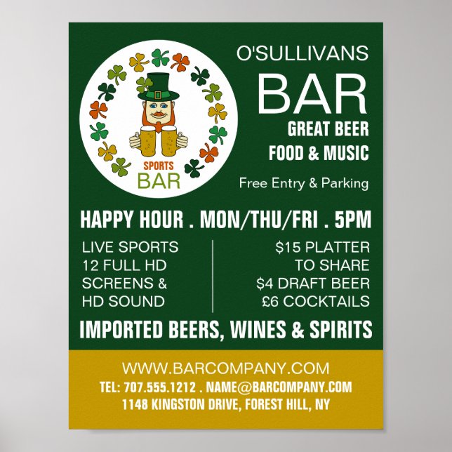 Irish Sports Bar, Pub/Brauerei Werbung Poster (Vorne)