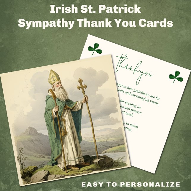Irish St. Patrick Religious Beileid Condolence Dankeskarte (Easy to personalize St. Patrick Sympathy Thank you cards)
