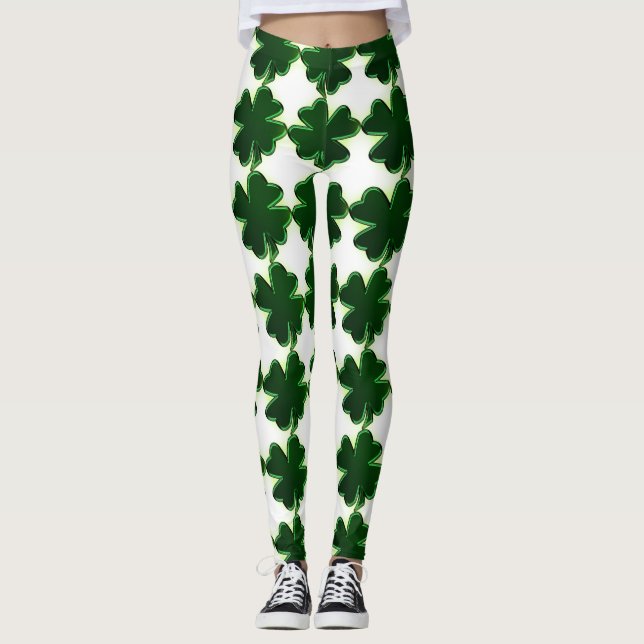 Irish St. Patricks Day Four Leaf Clovers Leggings (Vorderseite)
