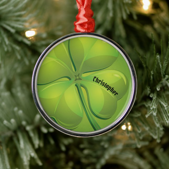 Irish St. Patrick's Day Green Kleeblatt Personaliz Ornament Aus Metall (Baum)