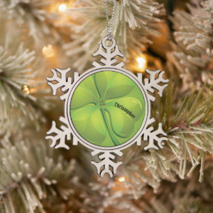 Irish St. Patrick's Day Green Kleeblatt Personaliz Schneeflocken Zinn-Ornament