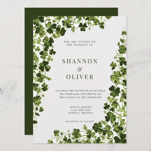 Irish Stylized Shamrock Leafy Foliage  Einladung (Vorne/Hinten)
