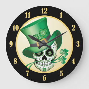 Irish Sugar Skull Große Wanduhr