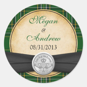 Irish Tartan Celtic Claddagh Lucky Wedding Runder Aufkleber